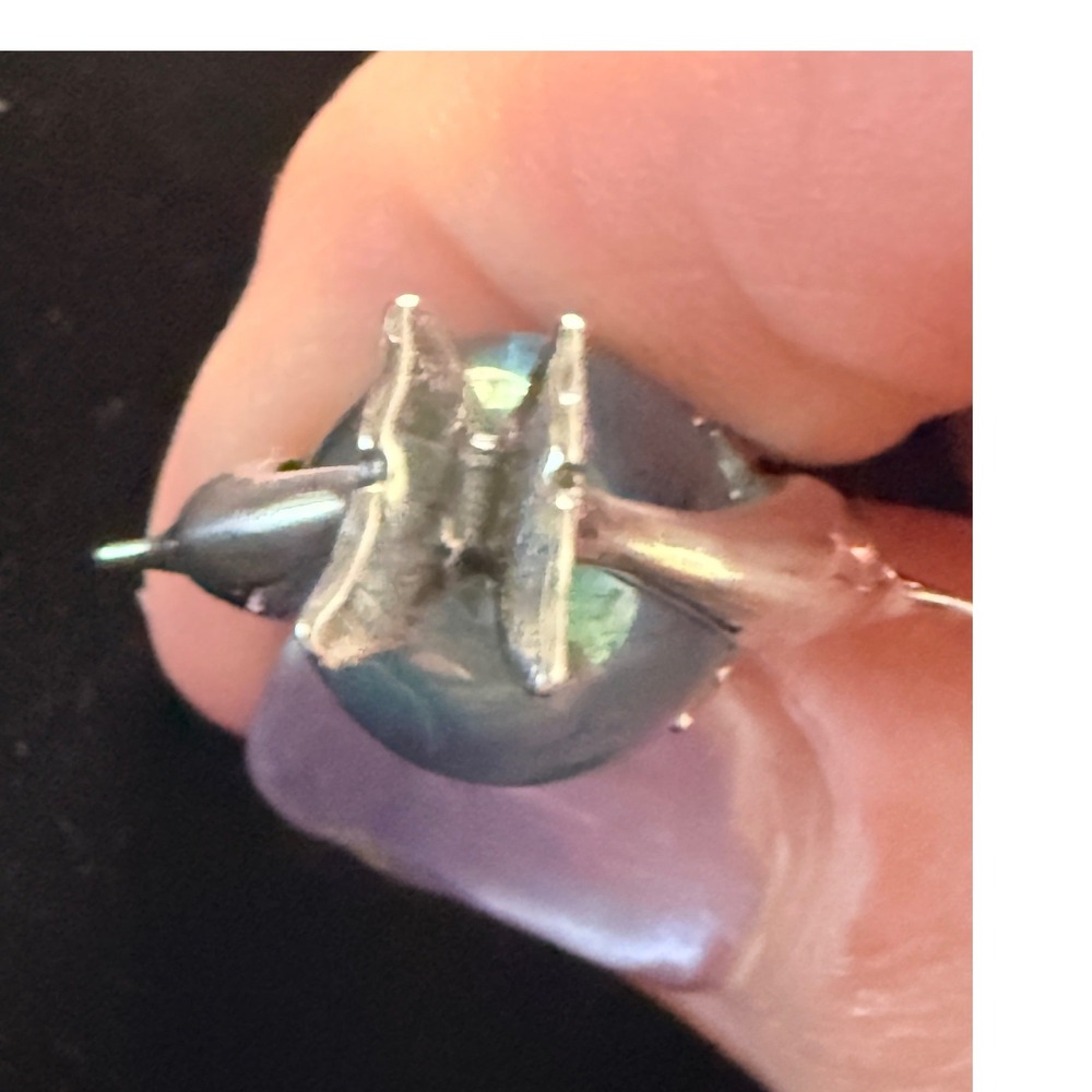 Vintage 90s Sterling Silver Dolphin Pendant Iridescent Cabochon Ocean Jewelry - Picture 4 of 6